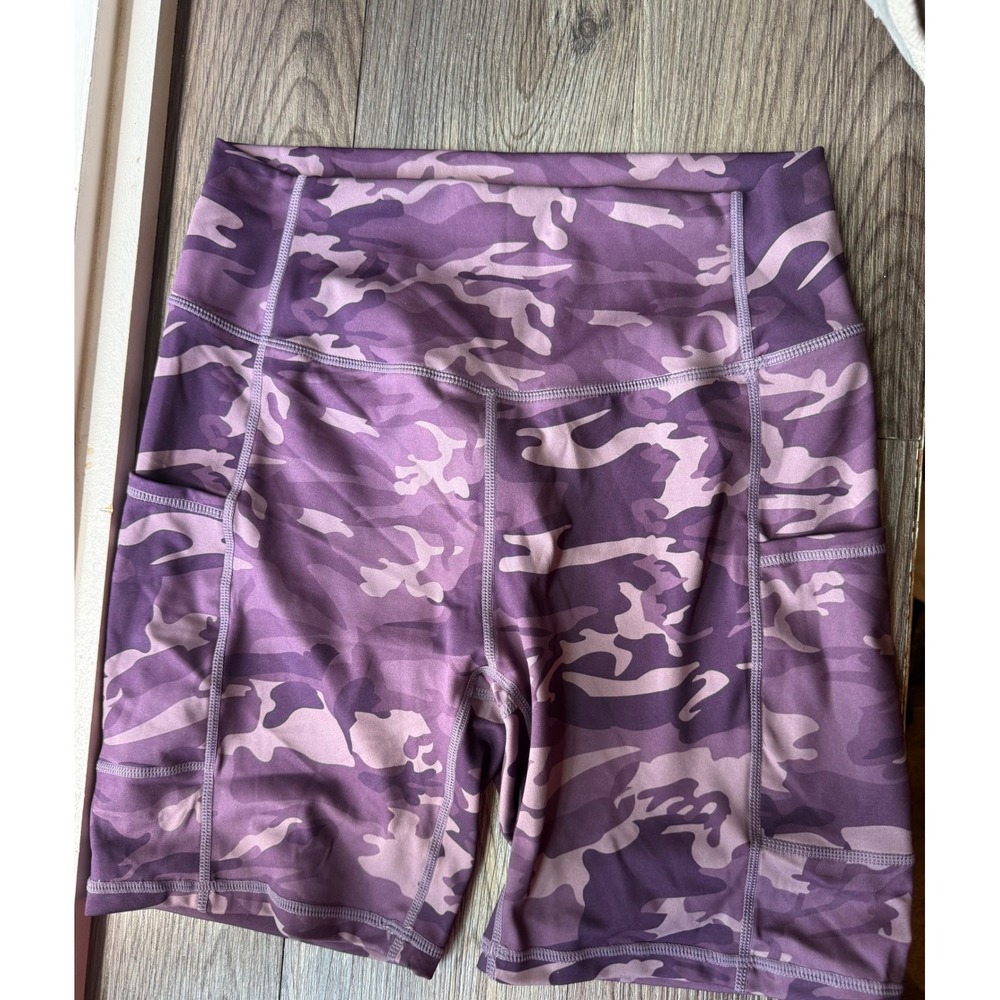 Halara Purple Camo High Waisted Biker Shorts with Pockets Womens Large